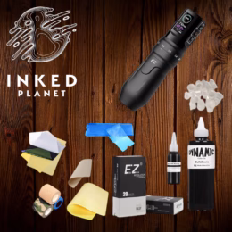 EZ P3 Pro Tattoo Početni Komplet sa EZ P3 Pro wireless tattoo ma&scaron;inom, Dynamic Black bojom i opremom za vežbanje